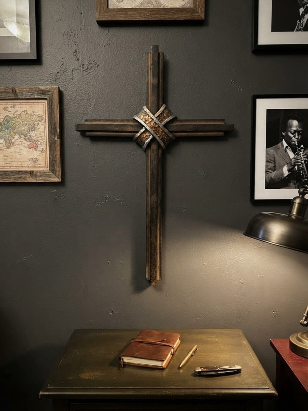 Decorative Metal Wall Cross in Bronze and Gold Tones